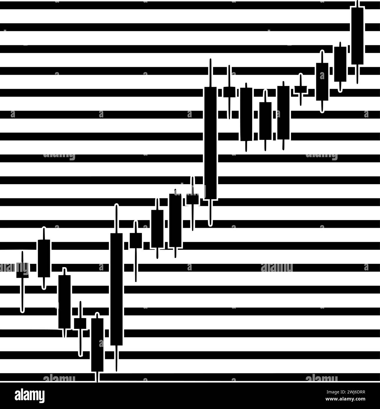 Schwarze Handelssilhouette oder flache Abbildung von Linien-Logo-Streifen für Aktien mit Wachstumssymbol und Grafik Formen das Geschäft als Finanz-zu-Finanz-Unternehmen Stock Vektor