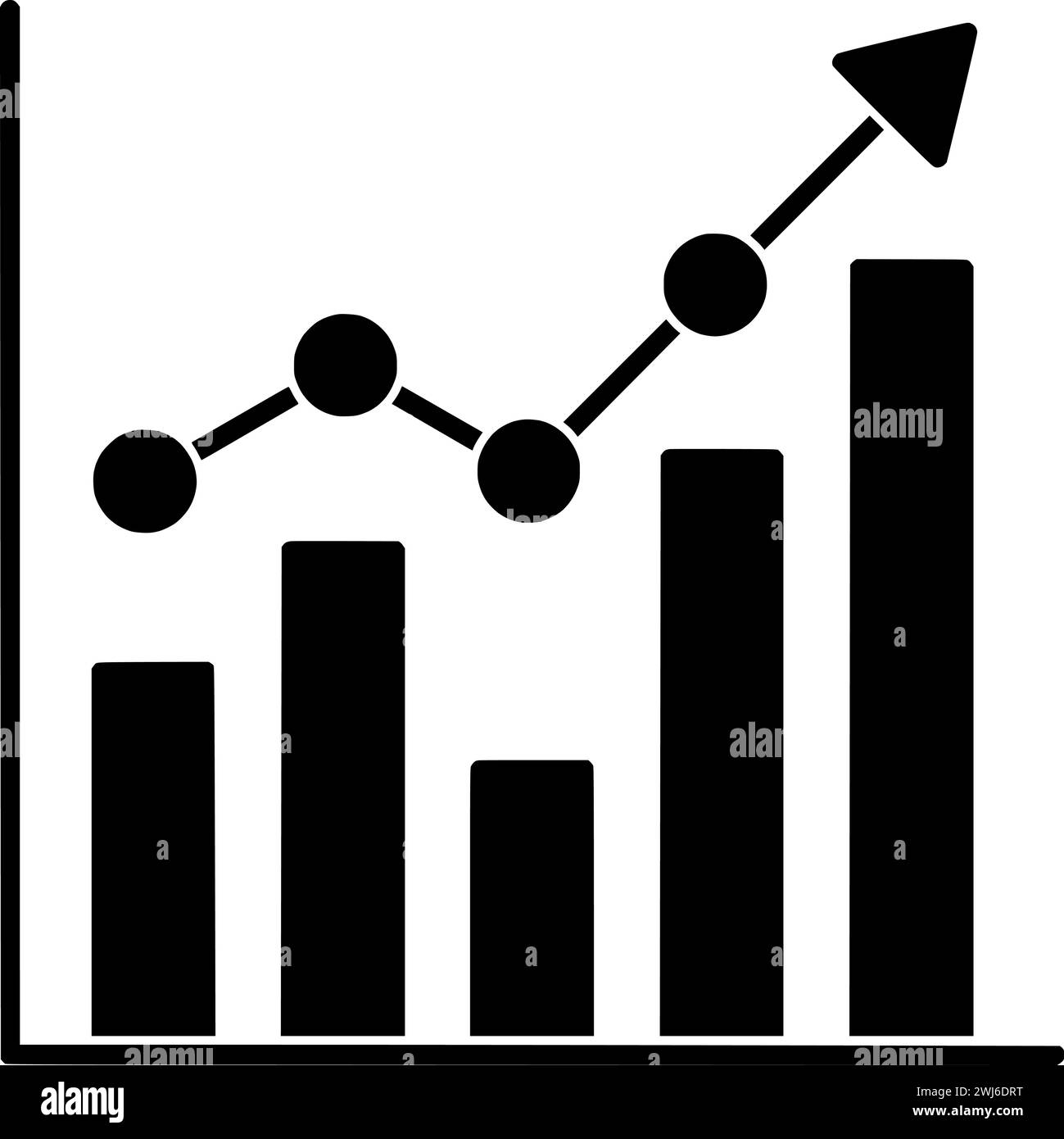 Schwarze Pfeilsilhouette oder flache Handelsillustration des Geldlogos für Linie mit Streifensymbol und Wachstum der Aktienform als Diagramm für Unternehmen Stock Vektor