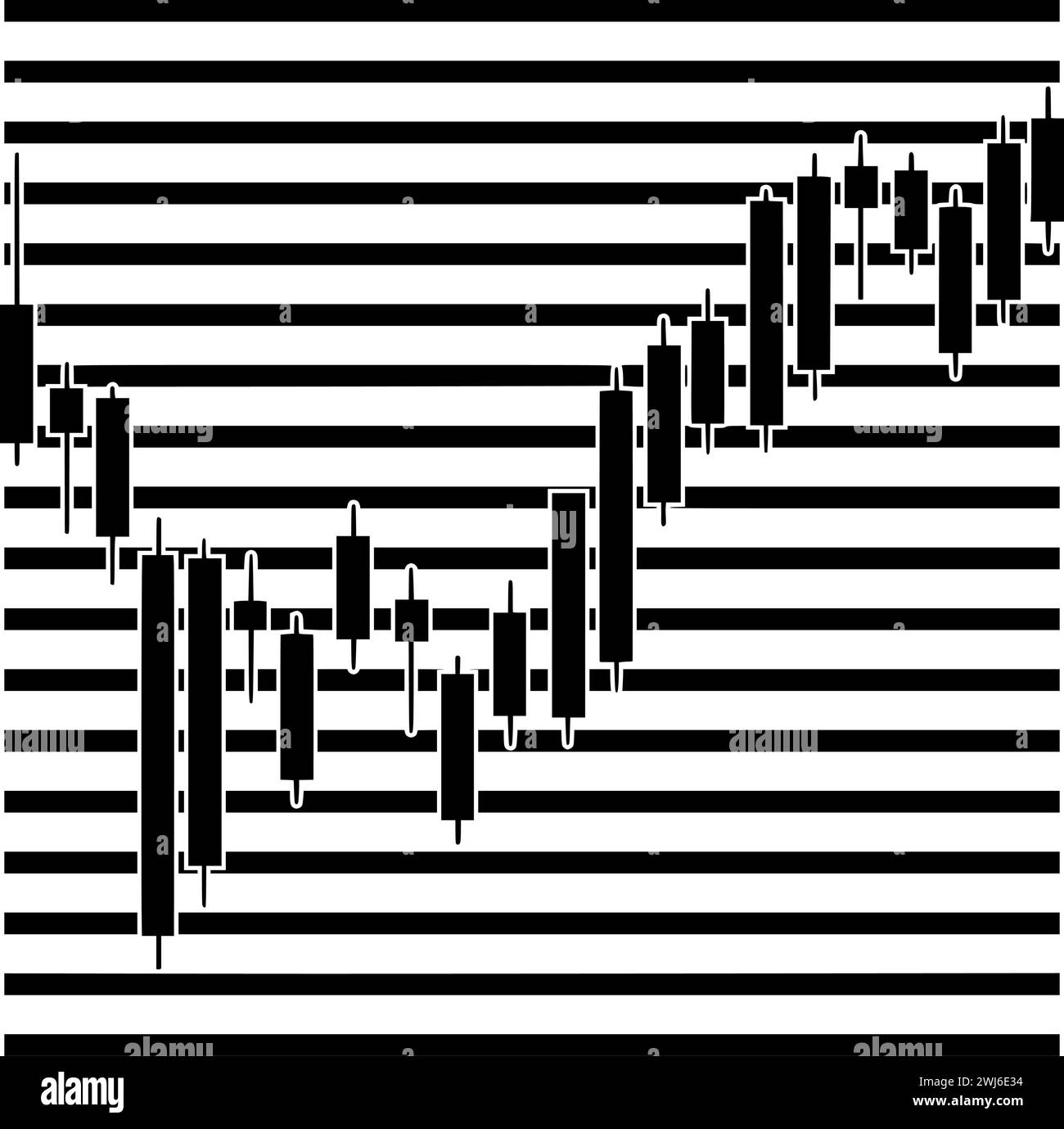 Schwarze Handelssilhouette oder flache Abbildung von Linien-Logo-Streifen für Aktien mit Wachstumssymbol und Grafik Formen das Geschäft als Finanz-zu-Finanz-Unternehmen Stock Vektor