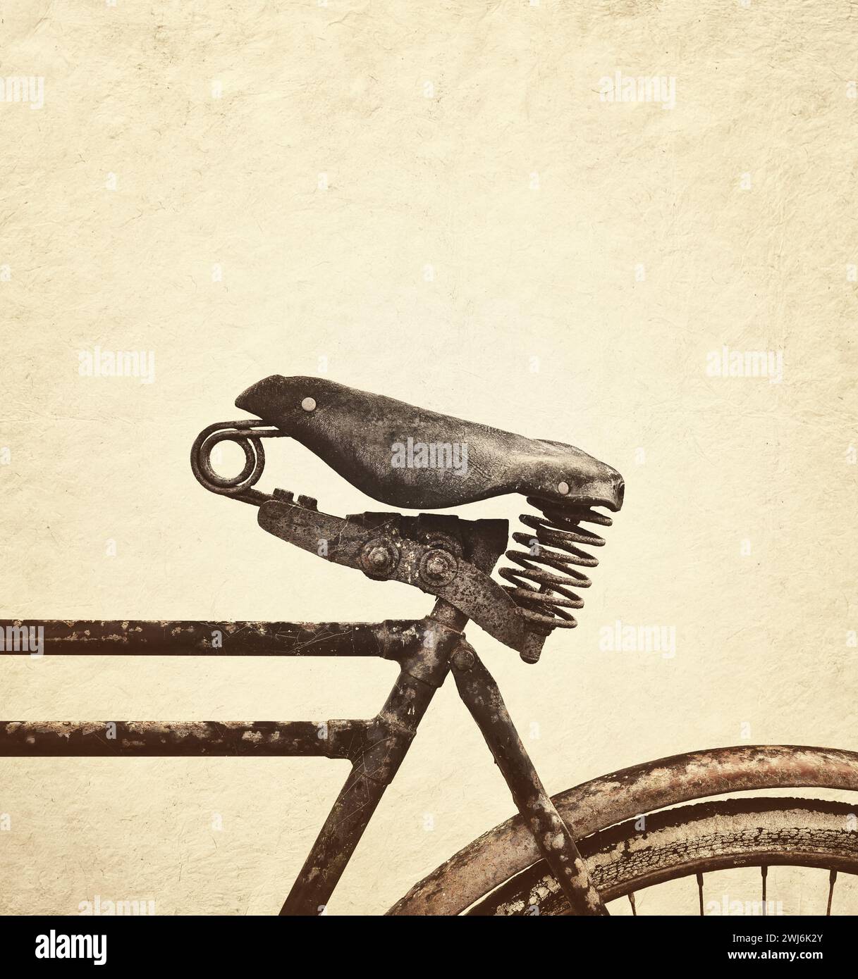 Retro-Design eines Vintage-Fahrradsitzes aus verwittertem Leder Stockfoto