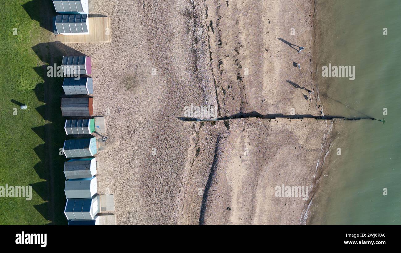 Luftaufnahme vom West Mersea Beach in Essex UK. Stockfoto