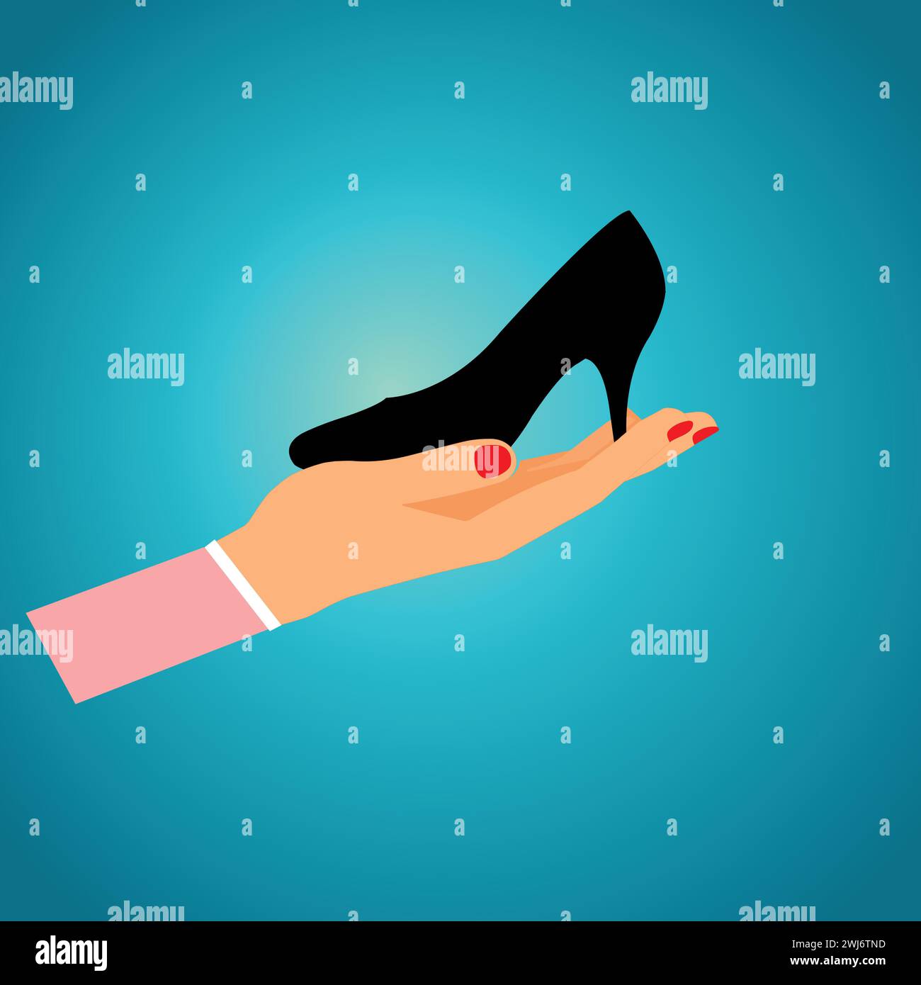 Die Hand einer Geschäftsfrau, die einen hohen Schuh hält Stock Vektor