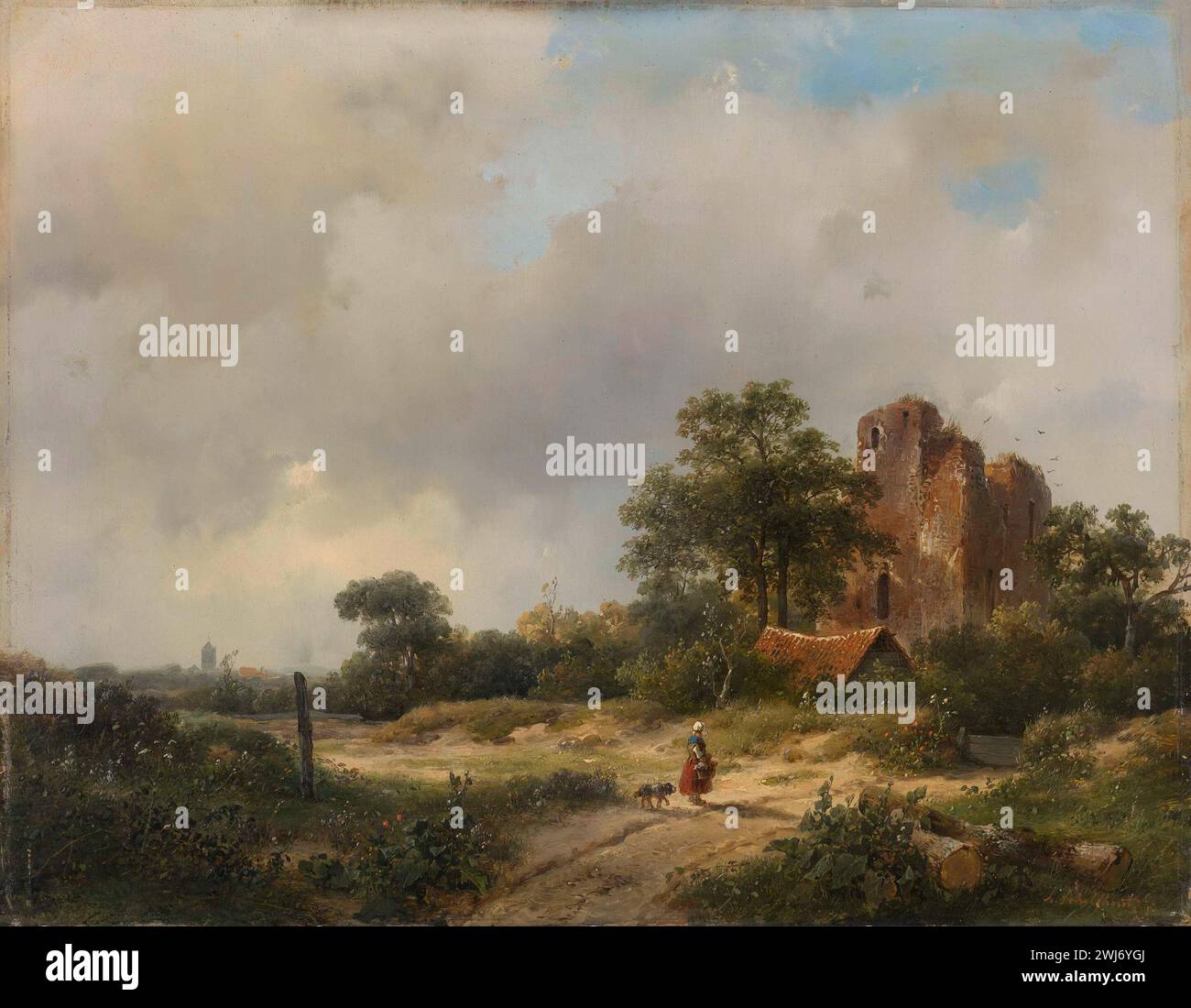 Landschaft mit den Ruinen von Upertrevoux Schloss in Santpoort, Andreas Schelfhout, 1844 Stockfoto