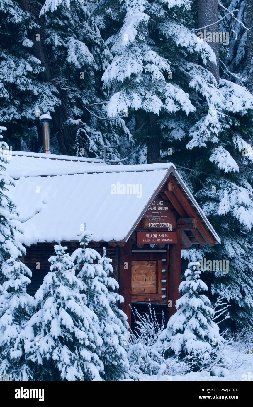 Schutz im Gold Lake sno-Park, Willamette National Forest, Oregon Stockfoto