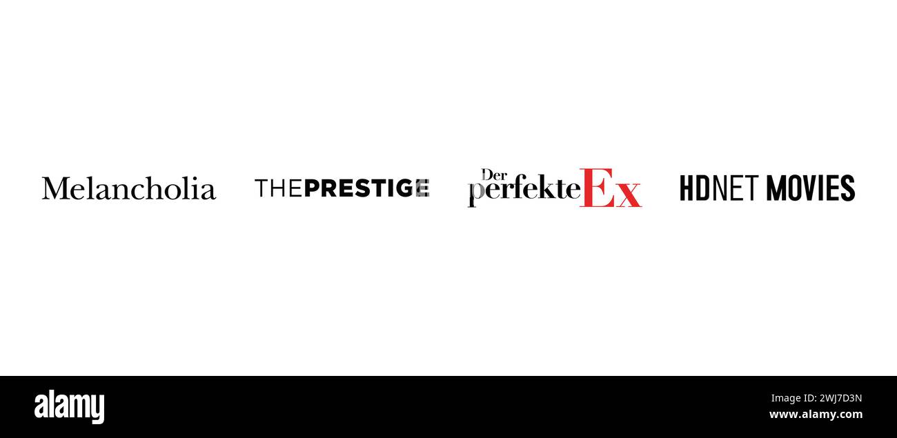 Melancholie, HDNet Movies, der perfekte Ex, The Prestige. Vektorillustration, redaktionelles Logo. Stock Vektor