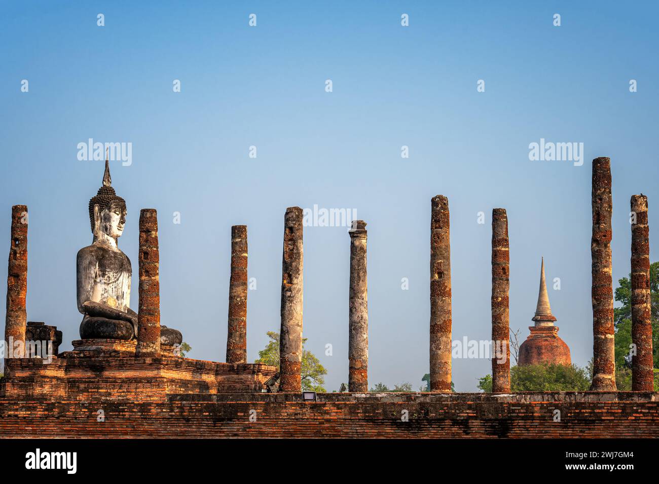 Blick auf Wat Mahathat in Sukhothai, Thailand Stockfoto