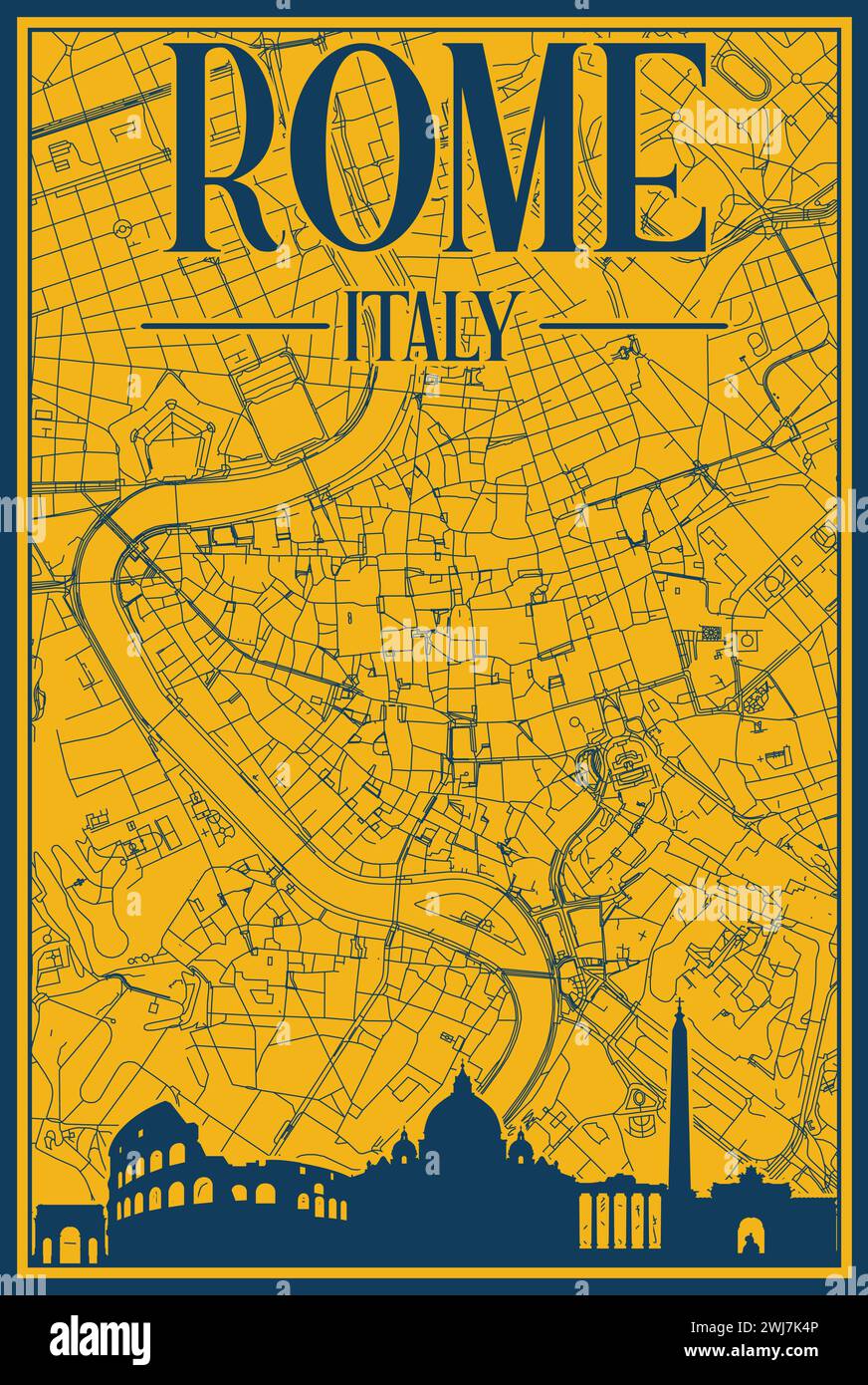 Straßennetz und Skyline-Poster der Innenstadt von ROM, ITALIEN Stock Vektor