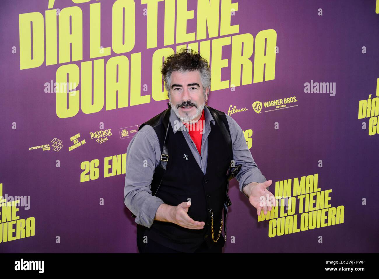 Agustin Jimenez posierte während der spanischen Comedy-Premiere UN Mal Día Lo Tiene Cualquiera (Ein schlechter Tag, den jeder haben kann), der erste Vollfilm der Regisseurin Eva Hache im Cine Proyecciones in Madrid, Spanien. Stockfoto