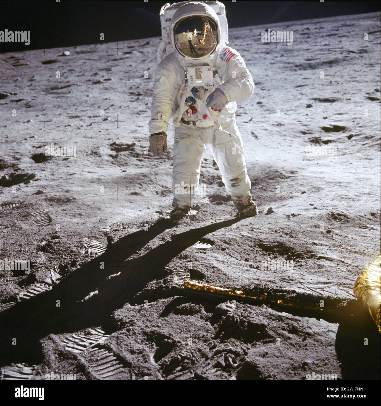 Apollo 11. Buzz Aldrin auf der Mondoberfläche am 21. Juli 1969. Foto vom Befehlshaber der Mission, Neil Armstrong. Apollo 11 war der erste Raumflug, der Männer auf dem Mond landete. Stockfoto