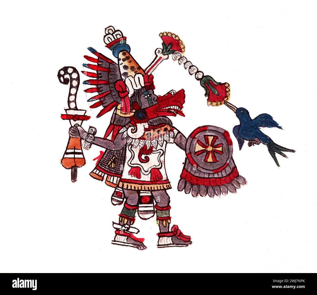 Quetzalcoatl, eine Gottheit der aztekischen Kultur und Literatur. Illustration aus dem Codex Magliabechiano (16. Jahrhundert). Stockfoto