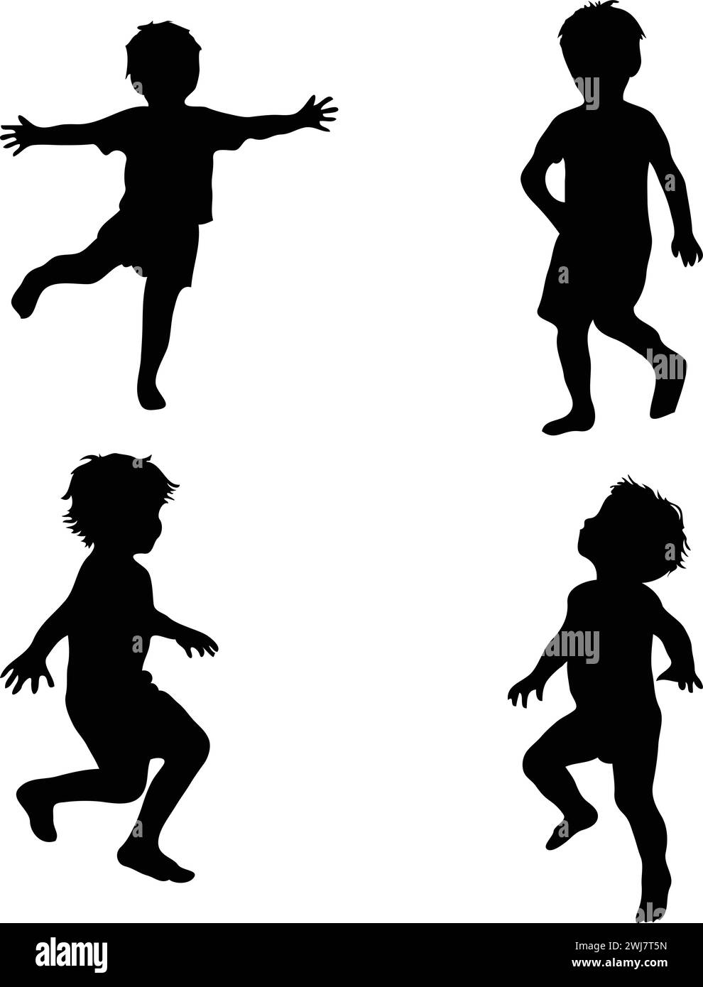 Set von Silhouetten von Kindern auf weißem Hintergrund, Vektorillustration. Stock Vektor