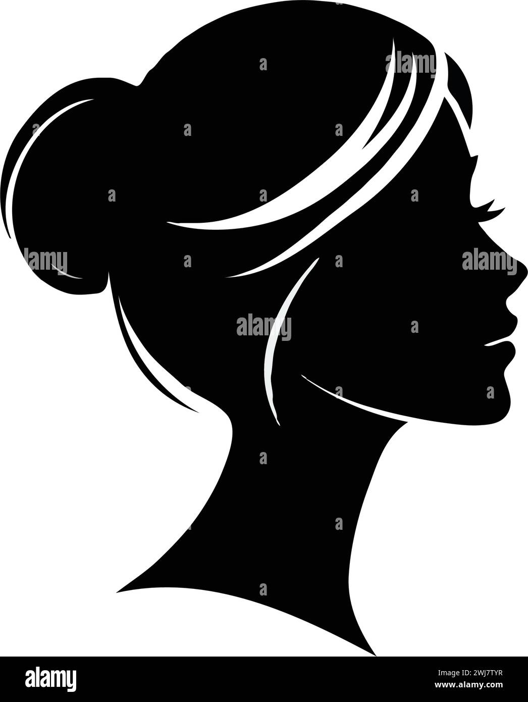 Wunderschöne Silhouette mit schwarzem und weißem Mädchenkopf Stock Vektor