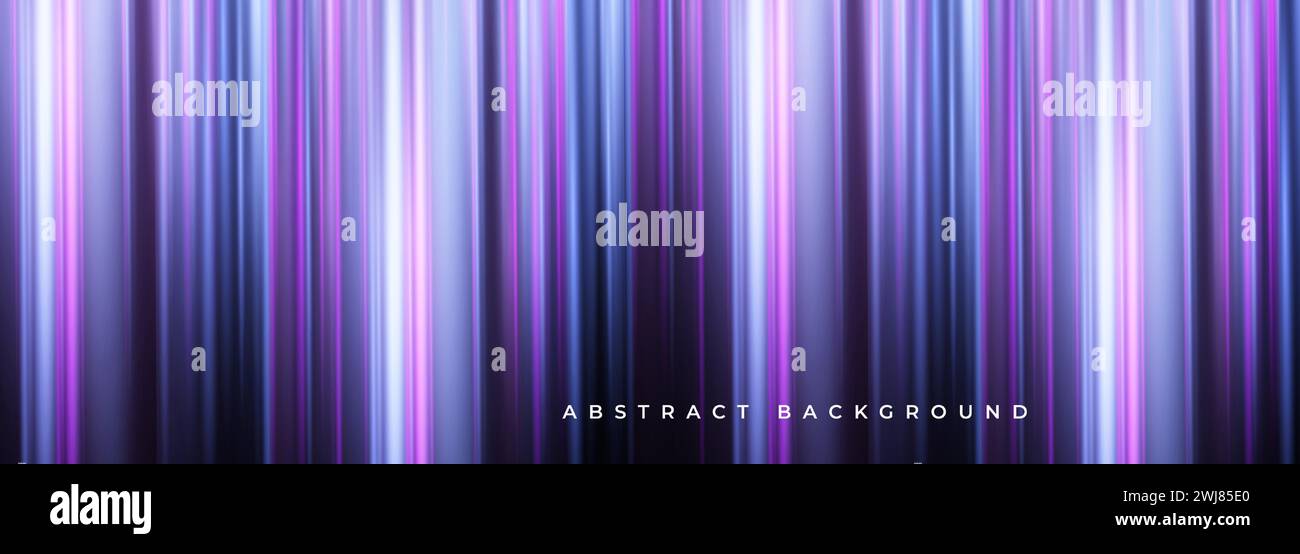 Farbenfroher lila und blau gestreifter Hintergrund mit verschwommenem Effekt. Futuristisch elegantes horizontales 3D-Banner. Vektorabbildung Stock Vektor
