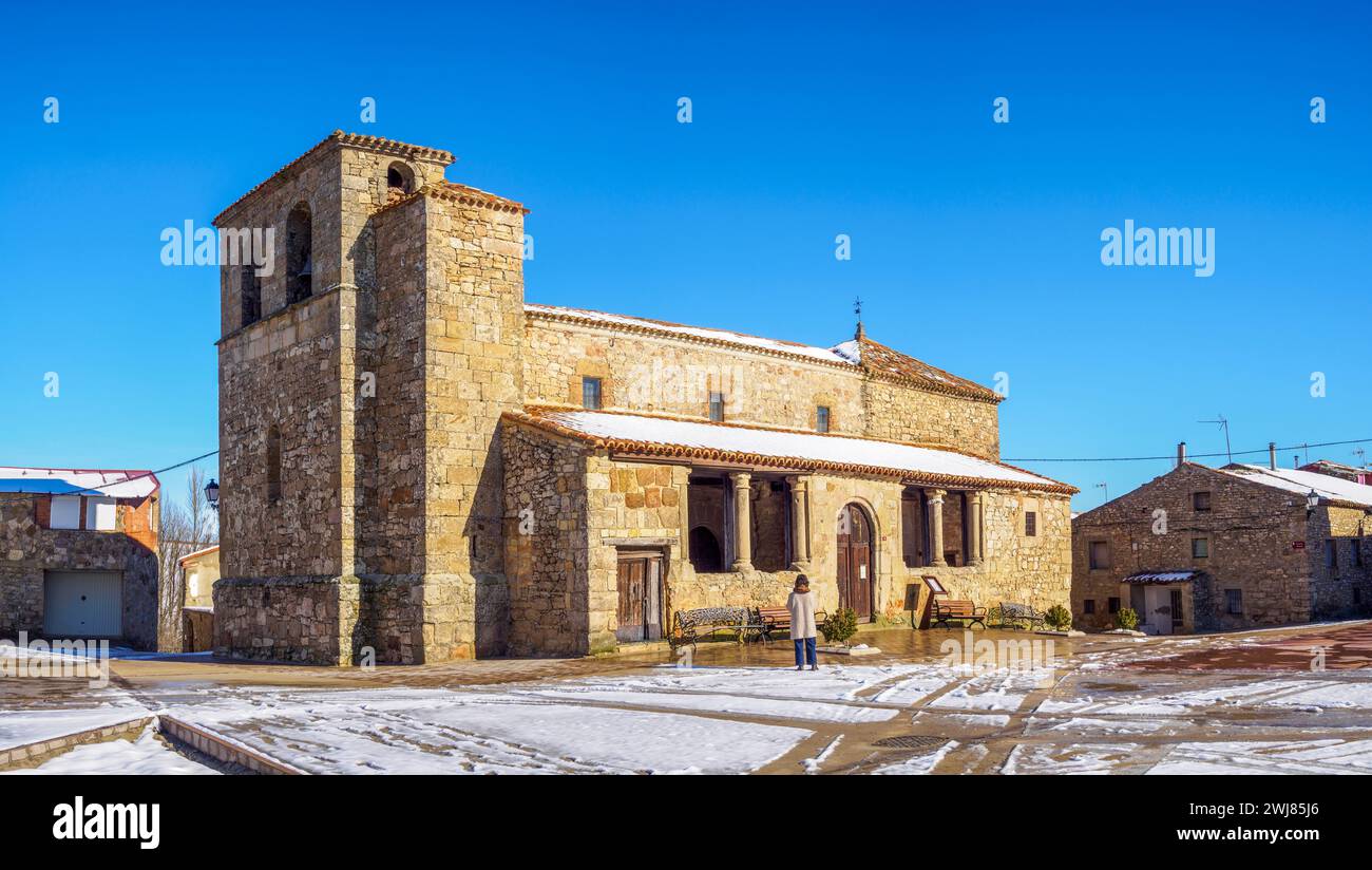 Kirche Iglesia de la Asunción de Nuestra Señora. Beltejar, Soria, Castilla y Leon, Spanien. Stockfoto