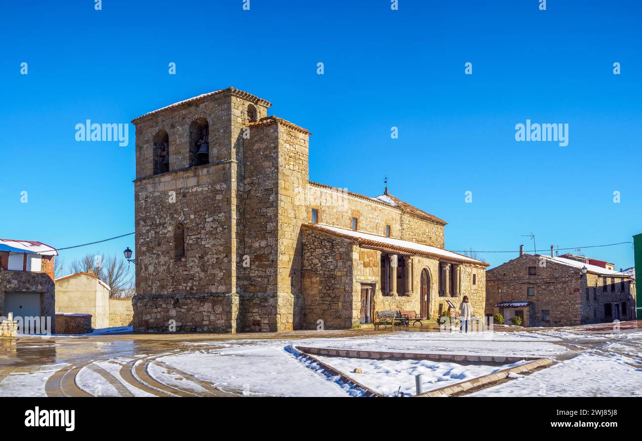 Kirche Iglesia de la Asunción de Nuestra Señora. Beltejar, Soria, Castilla y Leon, Spanien. Stockfoto