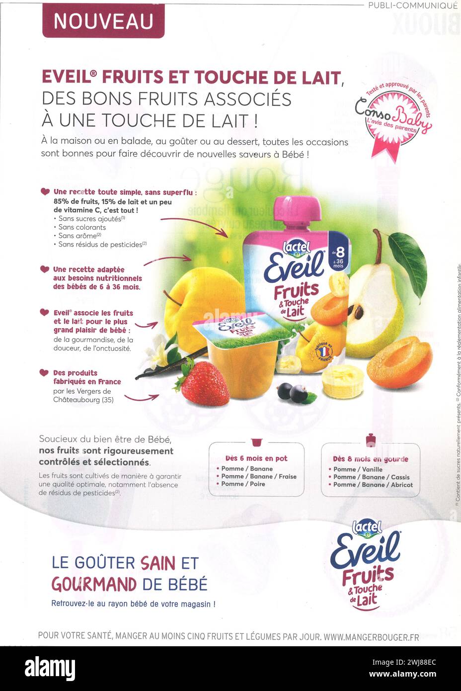 2018 LACTEL EVEIL FRUITS französische Printanzeige Stockfoto