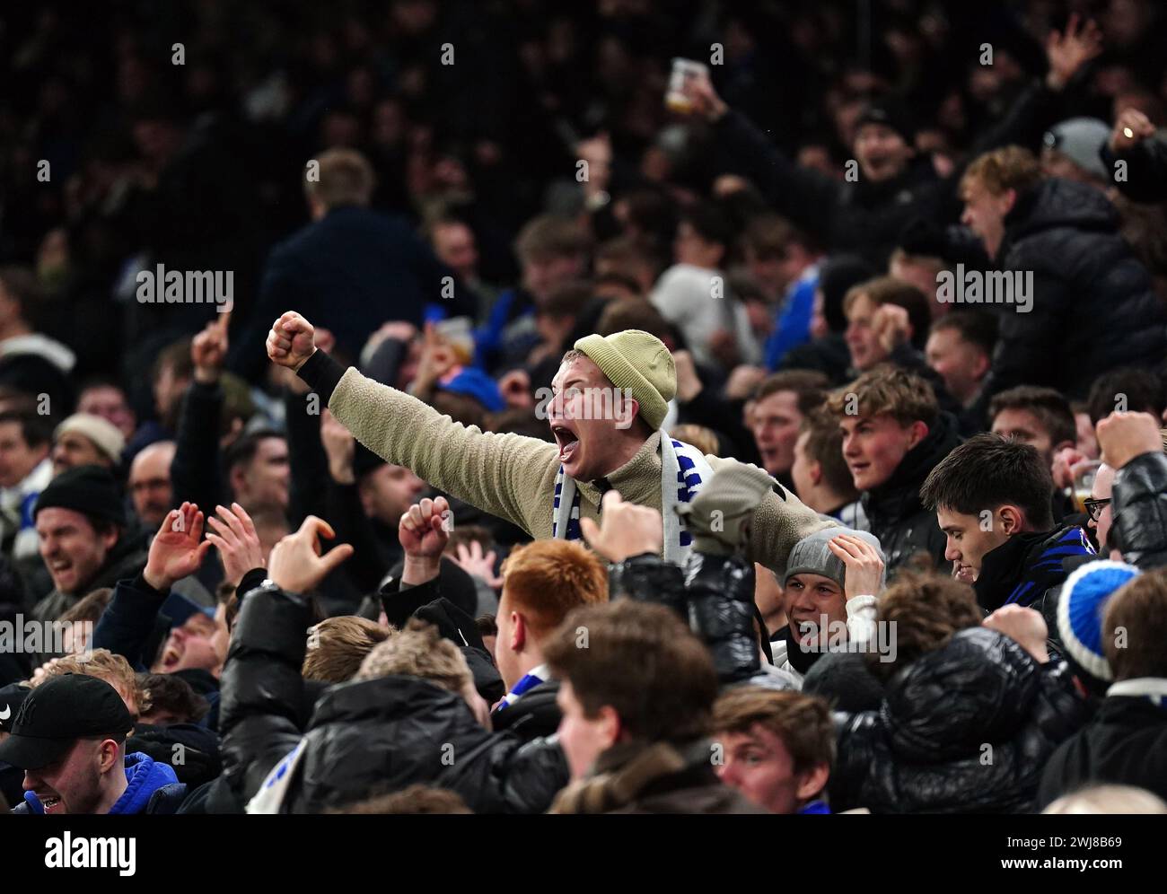 Fans des FC Kopenhagen im Achtelfinale der UEFA Champions League, dem ersten Legspiel im Parken Stadium in Kopenhagen, Dänemark. Bilddatum: Dienstag, 13. Februar 2024. Stockfoto