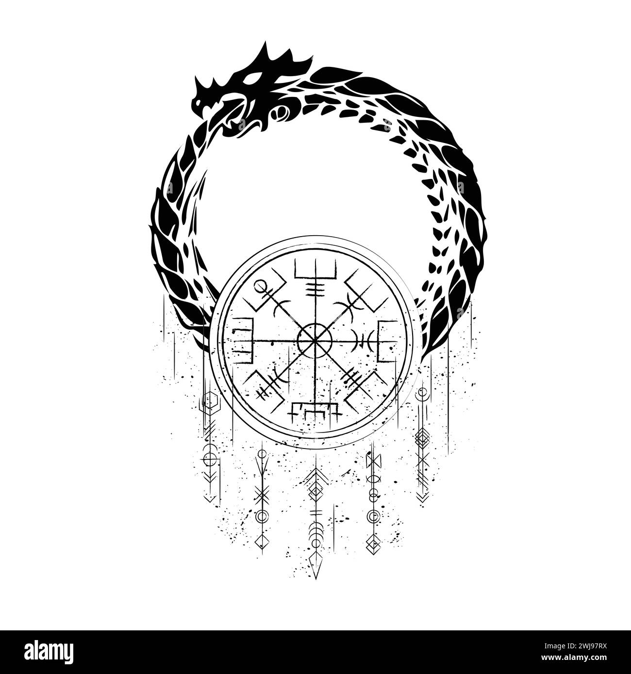 Black Blots Grunge Drachen Runen Symbole Stock Vektor