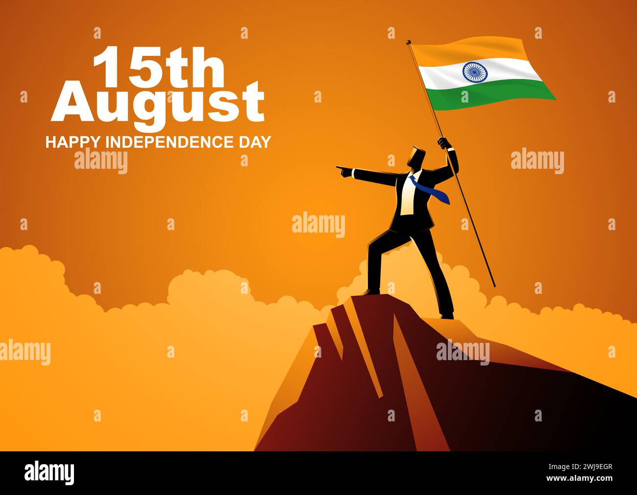 Geschäftsmann, der die Flagge Indiens auf dem Berg hält, Vektor-Illustration Stock Vektor