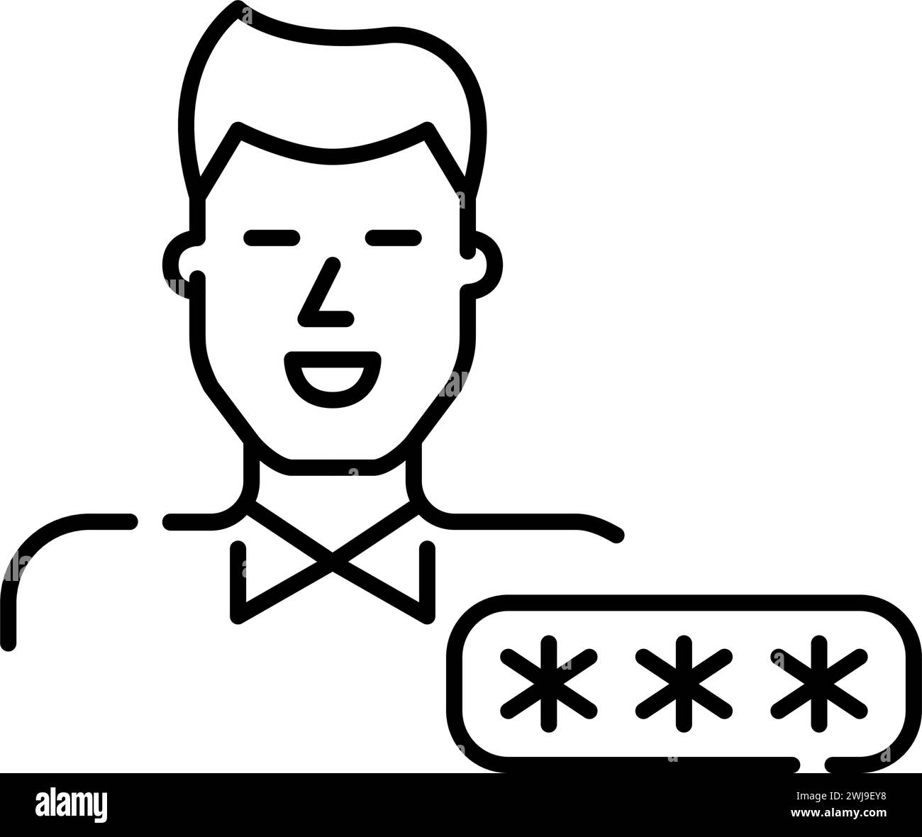 Lächelnde männliche Benutzer- und Kennwortsymbole. Symbol für perfekte Pixel Stock Vektor
