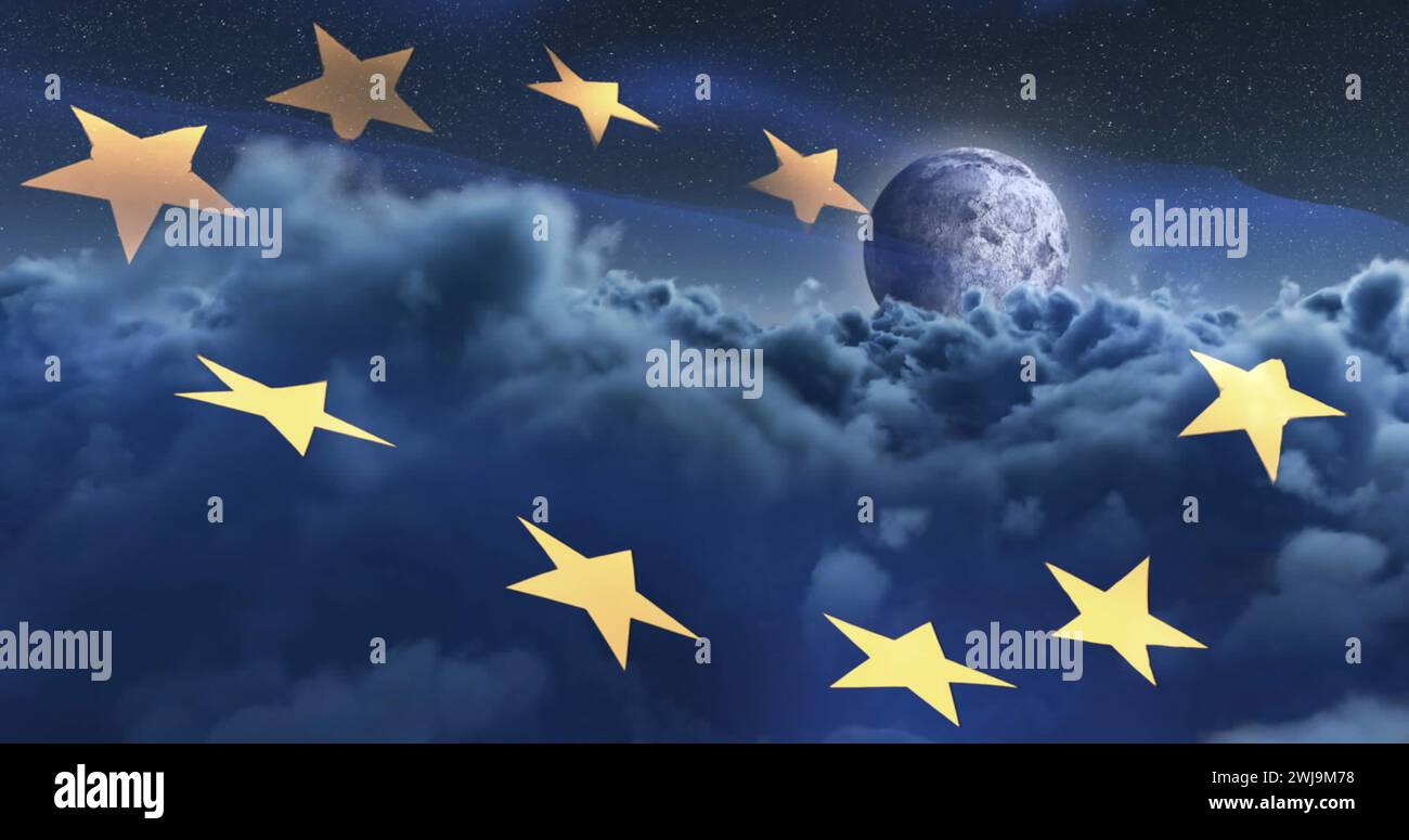 Goldene Sterne zieren einen traumhaften Nachthimmel über den Wolken Stockfoto