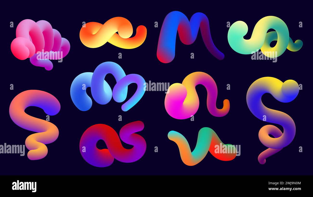 Verlaufslinie. Dynamische abstrakte Konturen mit verschiedenen Farben und Verlaufseffekten. Vektor modernes geometrisches Pinselflussset Stock Vektor