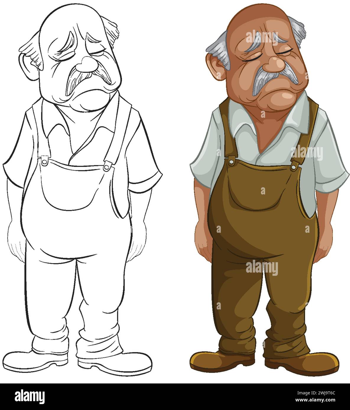 Farbenfrohe Strichkunst-Illustrationen eines traurigen älteren Mannes. Stock Vektor