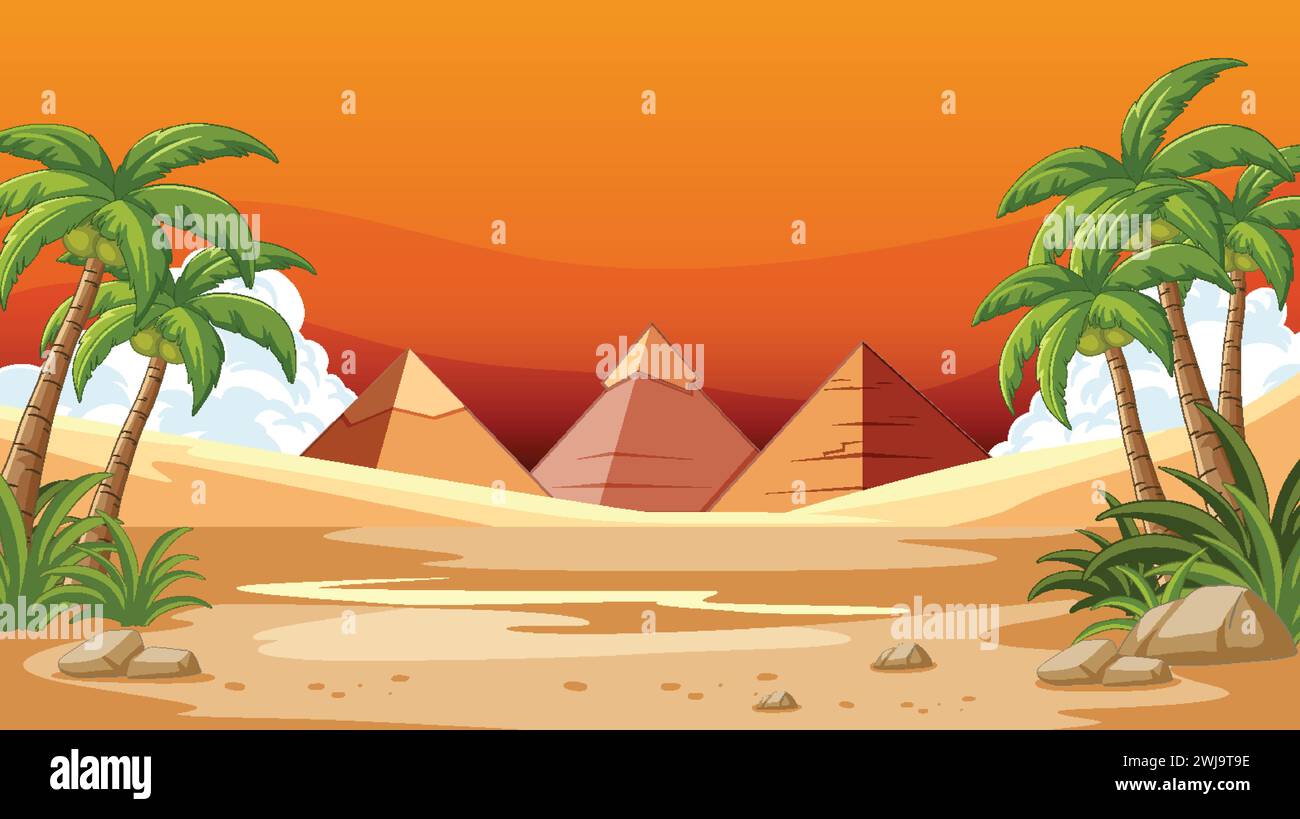 Vektorillustration von Pyramiden mit Palmen Stock Vektor