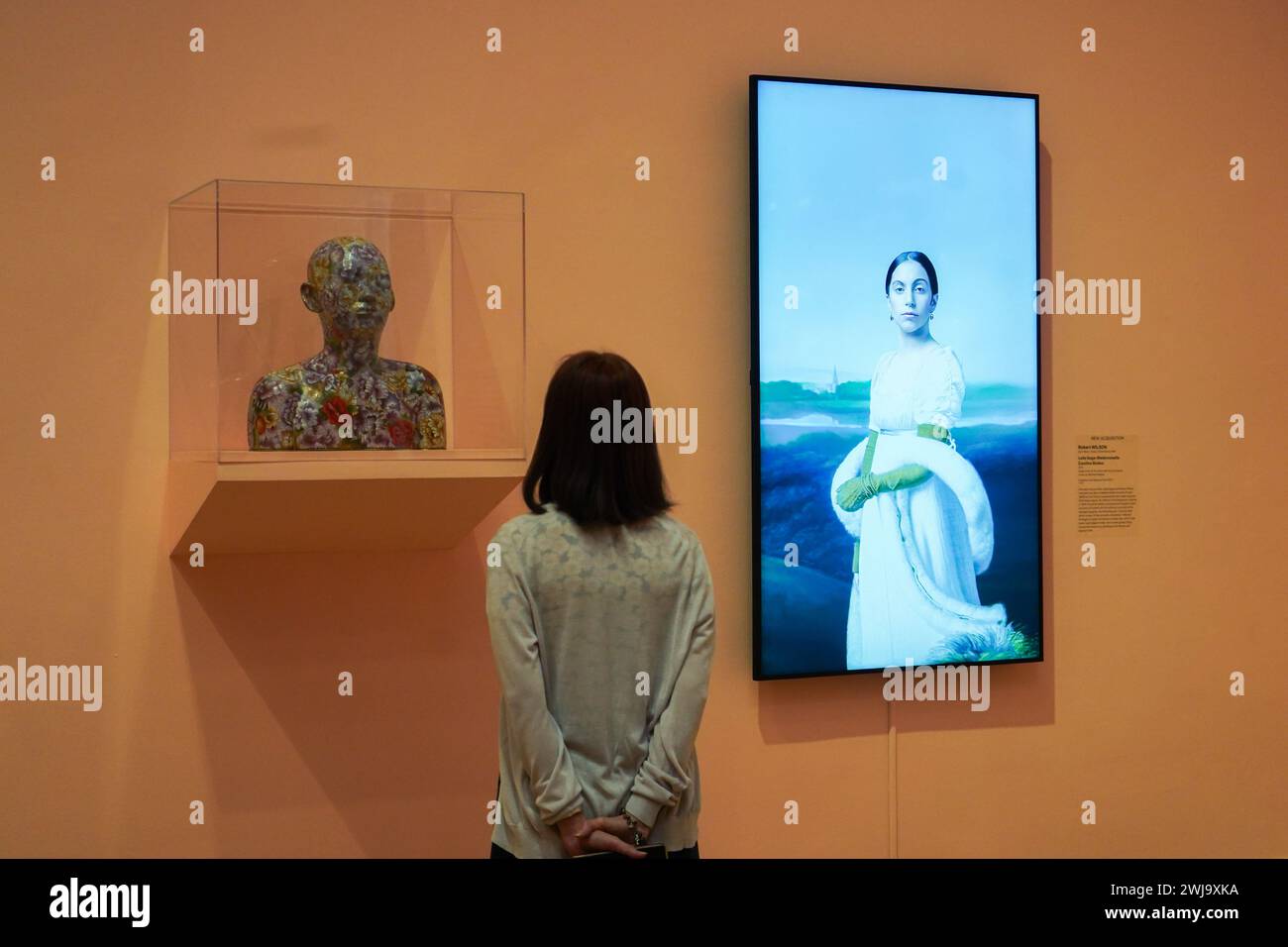Adelaide, SA Australien 14. Februar 2024 . AH XIAN, menschliche Cloisonné-Büste 3, ROBERT WILSON. Lady Gaga: Mademoiselle Caroline Rivierè. 2013. Ausstellung zur Metamorphose in der Art Gallery of South Australia in Adelaide mit über 40 Werken und Themen der Transformation und Veränderung der Natur, des Körpers und der Materialien. Quelle: amer Gazzal/Alamy Live News Stockfoto
