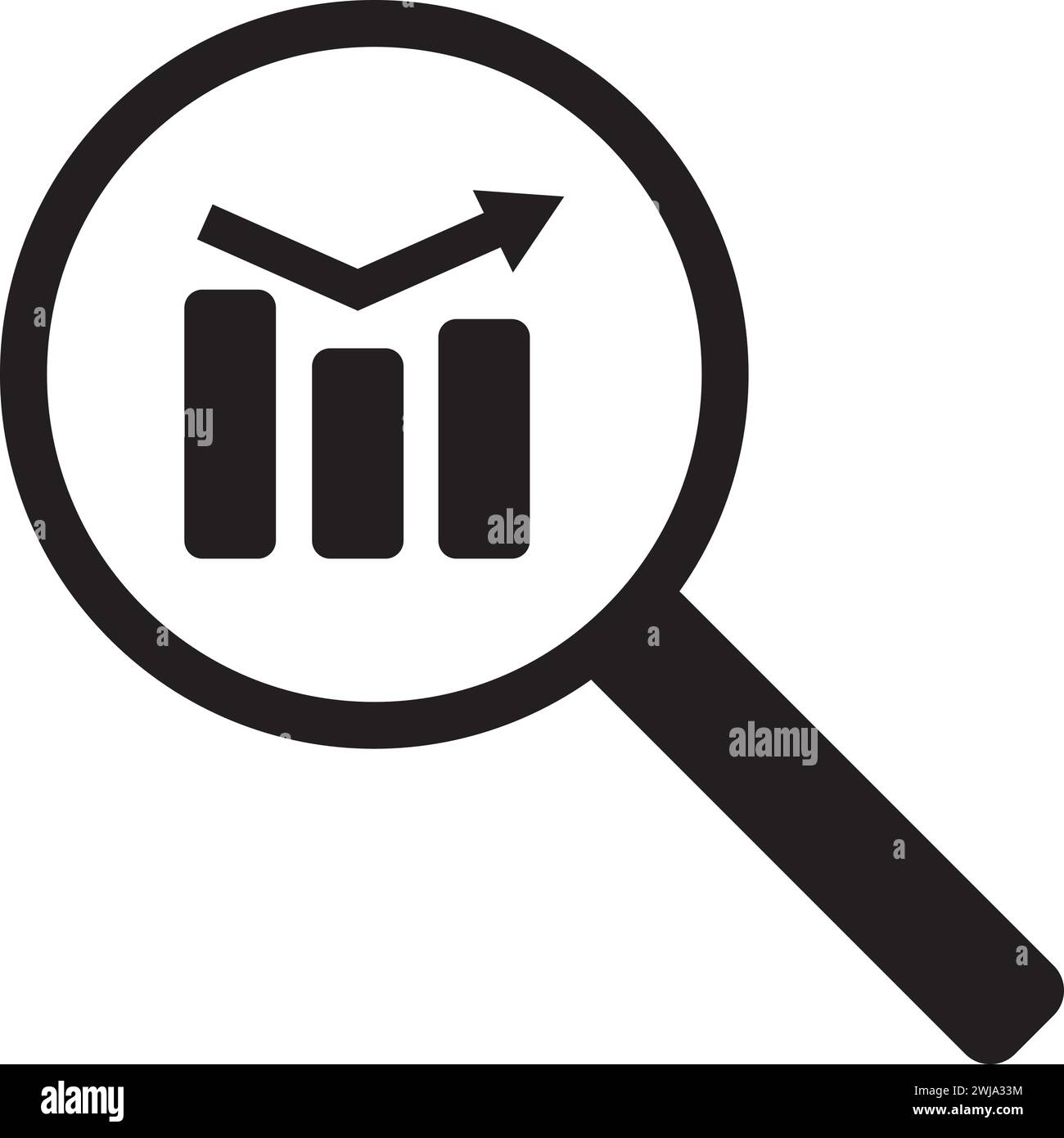 Symbol Analysieren, Analysieren. Vergrößertes Balkendiagramm für Wachstum Stock Vektor