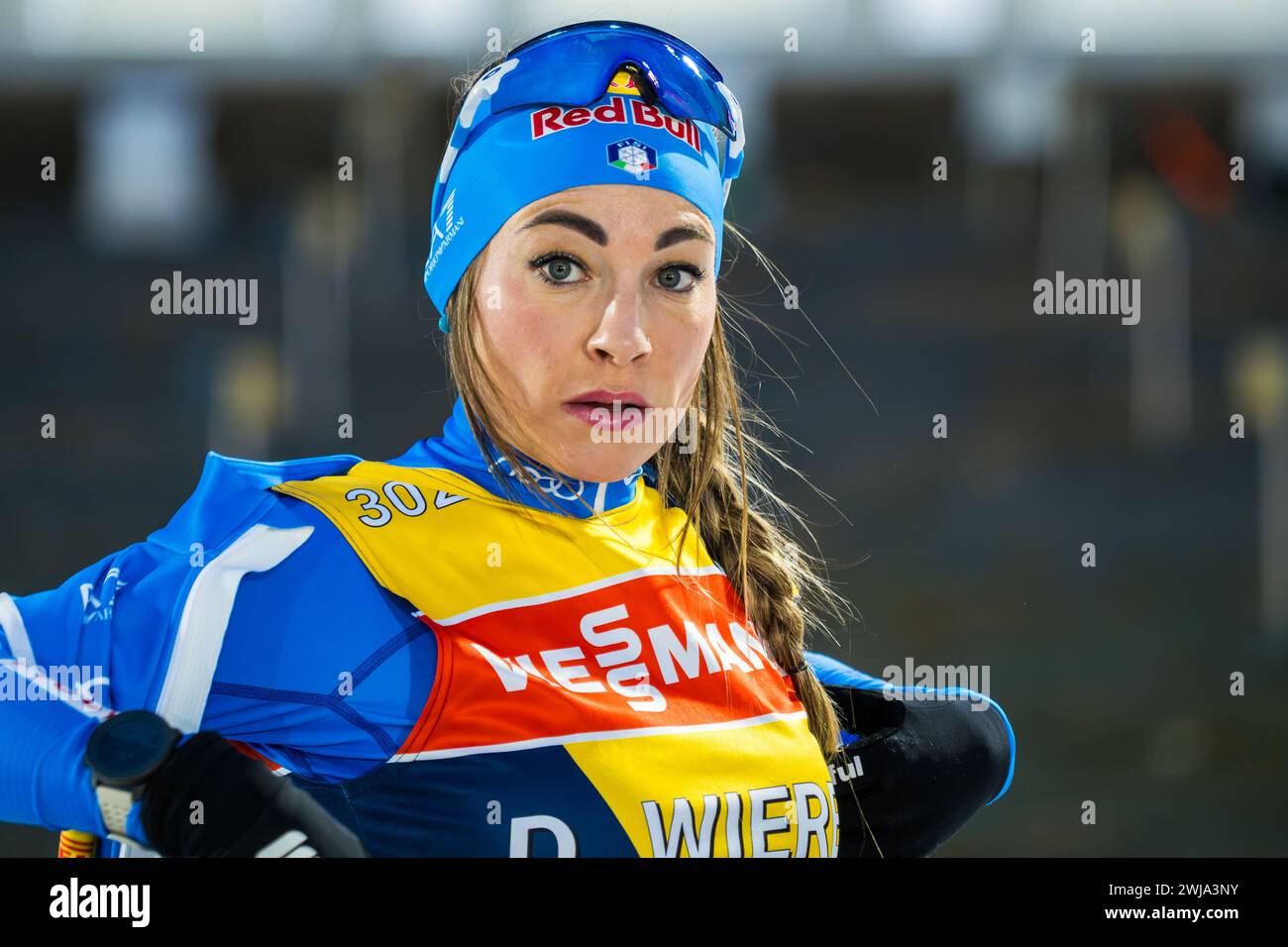 Dorothea Wierer aus Italien war beim offiziellen Training für die BMW IBU WM Biathlon 2024 in Nove Mesto na Morave im Einsatz. Quelle: SOPA Images Limited/Alamy Live News Stockfoto