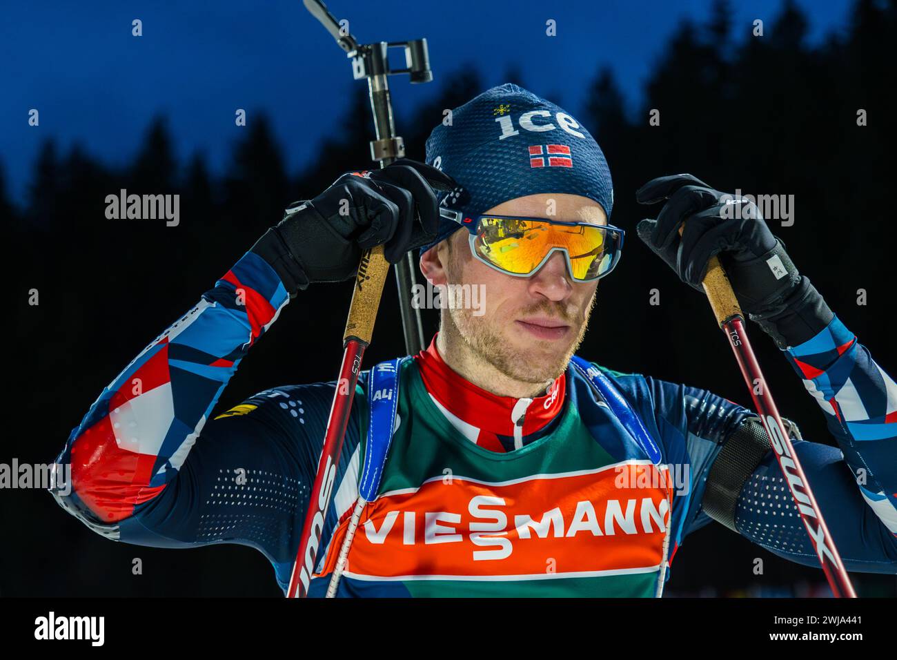 Tarjei Boe aus Norwegen war während des offiziellen Trainings für die BMW IBU WM Biathlon 2024 in Nove Mesto na Morave im Einsatz. Quelle: SOPA Images Limited/Alamy Live News Stockfoto