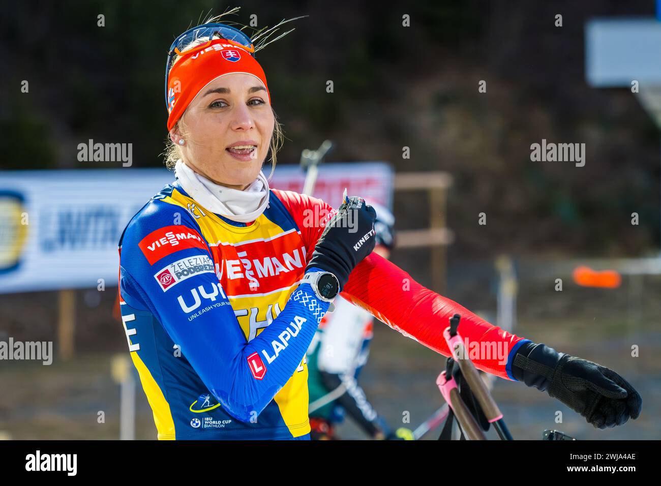 Anastasiya Kuzmina aus der Slowakei wurde während des offiziellen Trainings für die BMW IBU WM Biathlon 2024 in Nove Mesto na Morave in Aktion genommen. (Foto: Igor Stan?ík/SOPA Images/SIPA USA) Credit: SIPA USA/Alamy Live News Stockfoto