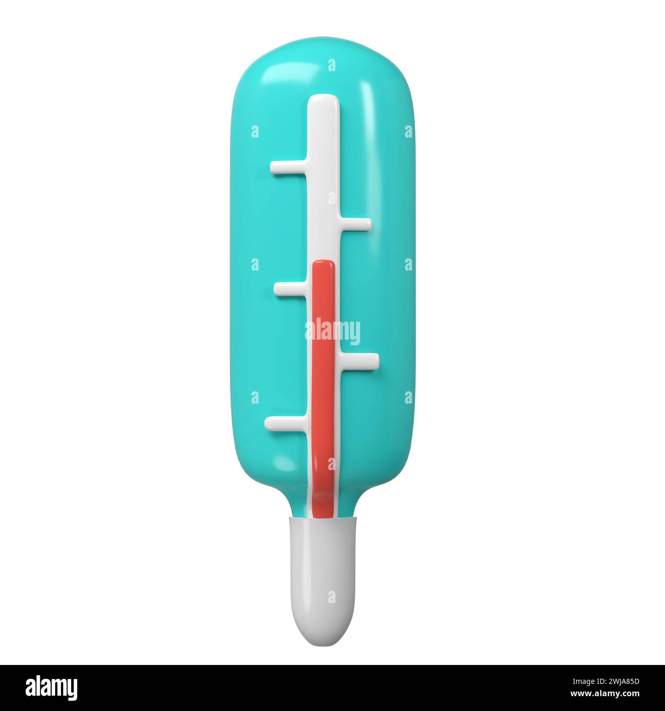 Symbol für medizinisches 3D-Quecksilberthermometer. Darstellungsdarstellung von medizinischen Diagnosegeräten zur Temperaturmessung in türkisfarbener Farbe. Niedlich Stockfoto