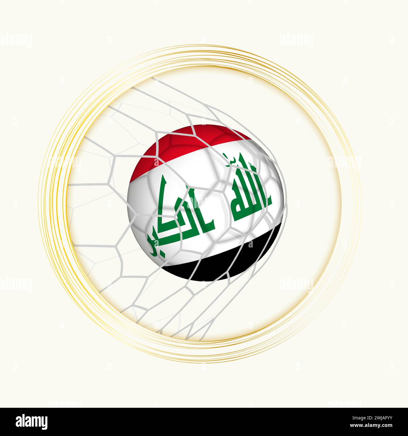 Irak erzielte Tor, abstraktes Fußballsymbol mit Illustration des irakischen Balls im Fussballnetz. Vektor-Sport-Illustration. Stock Vektor