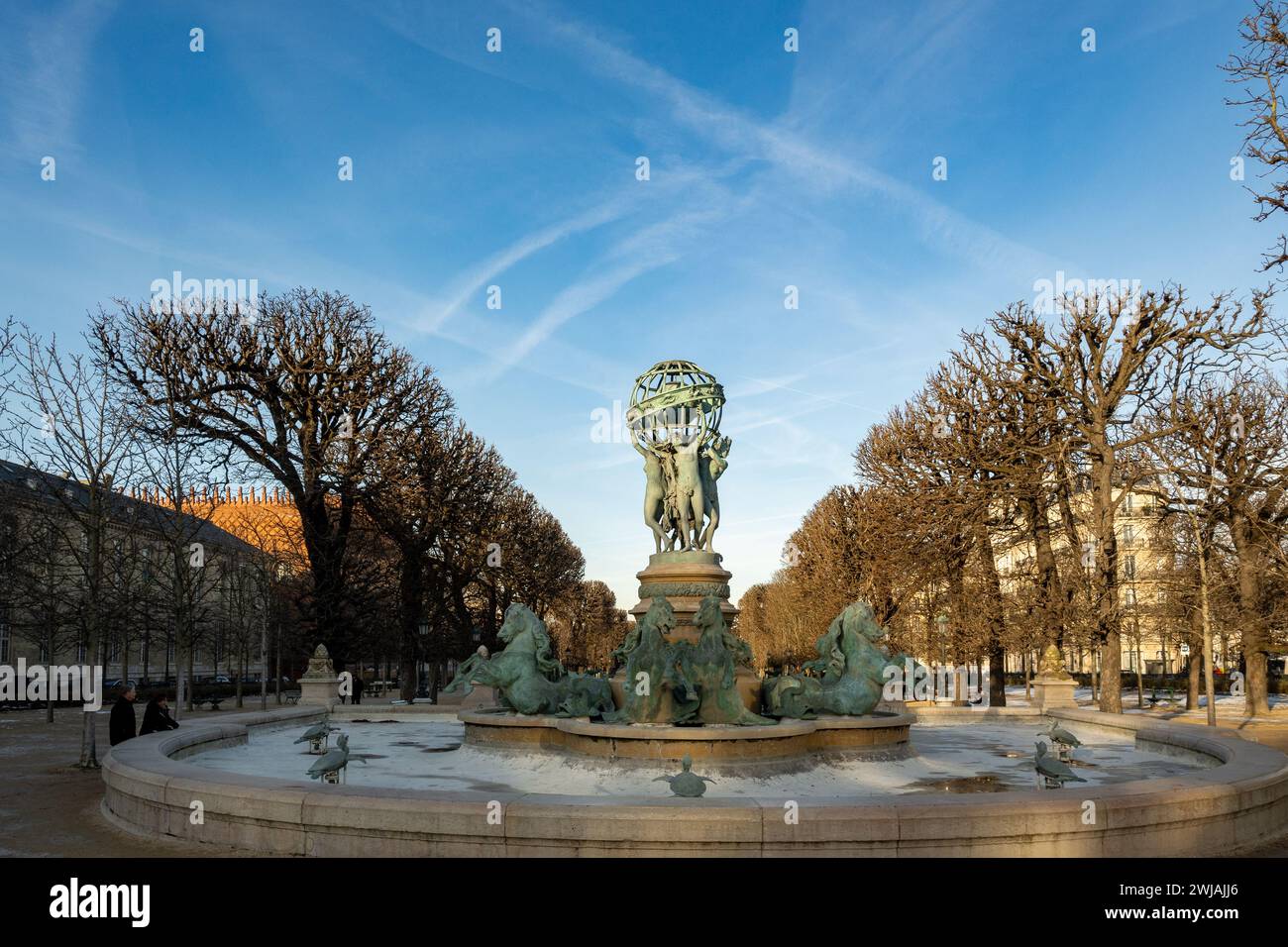 Paris, Frankreich, Fontaine des Quatre Parties du Monde im Jardin des Grands-Explorateurs im 6. Arrondissement von Paris, Editorial o Stockfoto