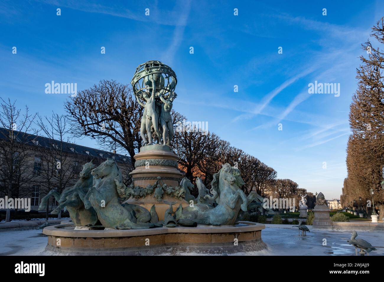 Paris, Frankreich, Fontaine des Quatre Parties du Monde im Jardin des Grands-Explorateurs im 6. Arrondissement von Paris, Editorial o Stockfoto