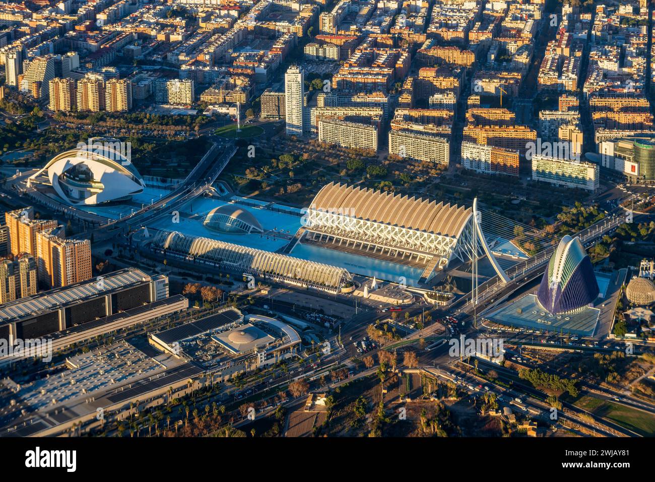 Luftaufnahme der Stadt der Künste und Wissenschaften, Valencia, Spanien Stockfoto