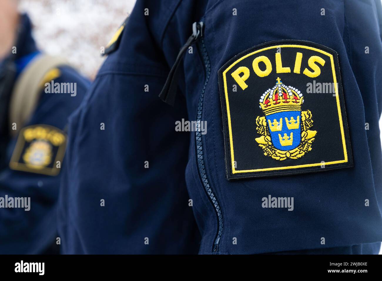 Schwedische Polizei, ein schwedischer Polizist. Stockfoto