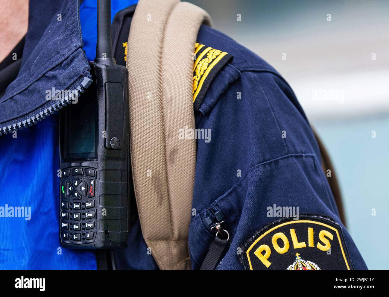 Schwedische Polizei, ein schwedischer Polizist. Stockfoto