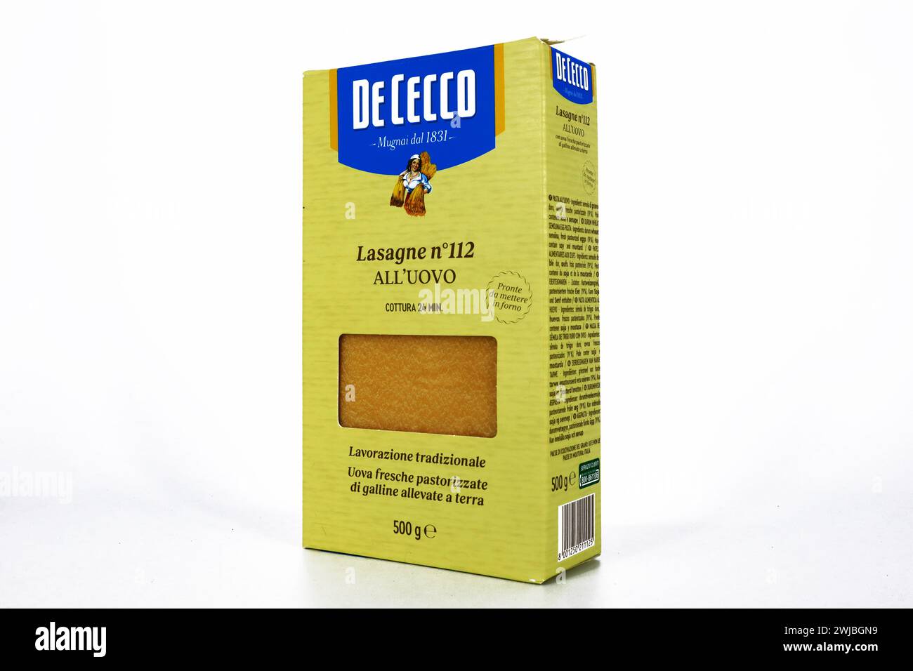 Lasagne DE CECCO. Traditionelles italienisches Essen hergestellt in Fara San Martino, Italien Stockfoto