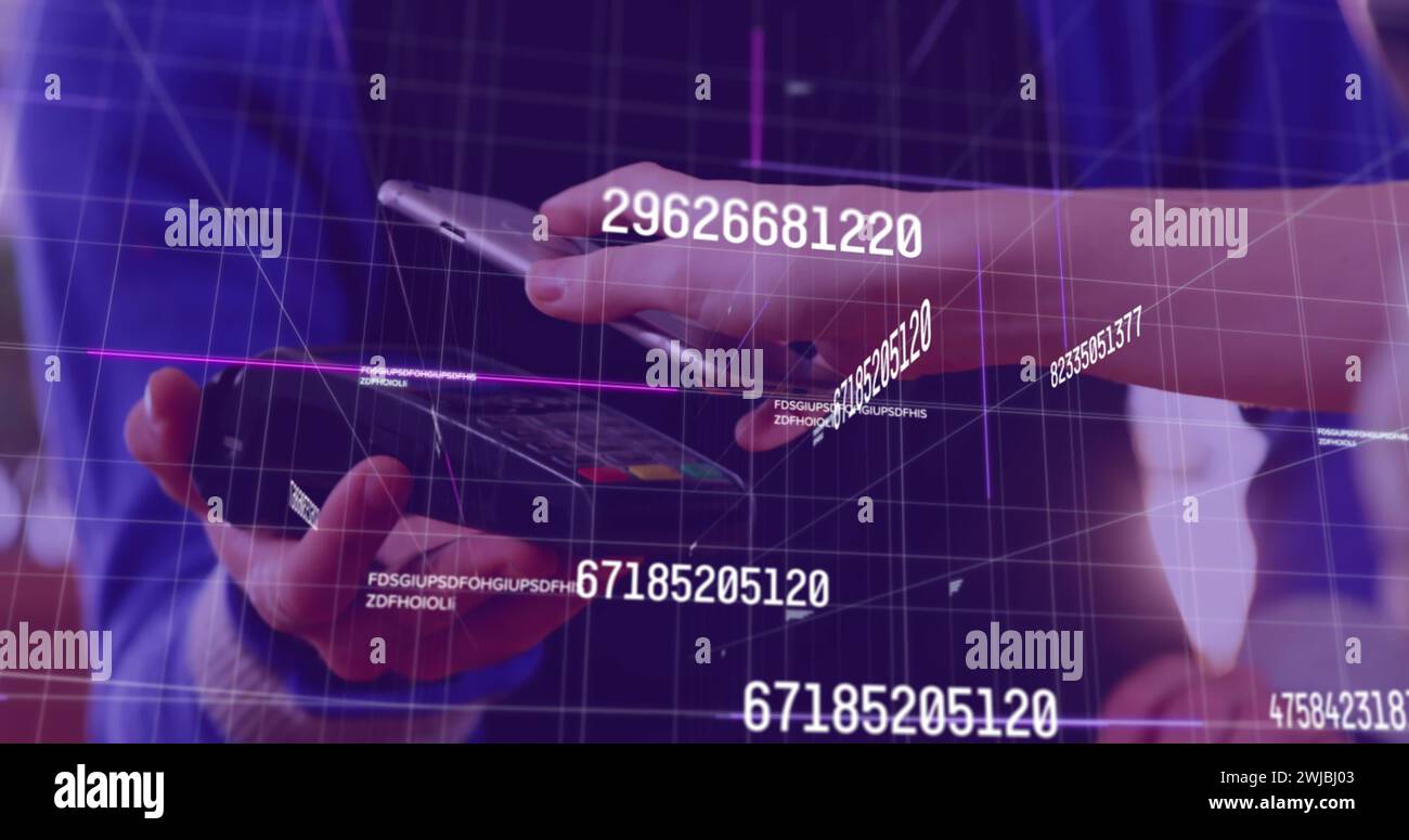 Digitale Zahlung über NFC-Technologie mit wechselnden Zahlen. Stockfoto