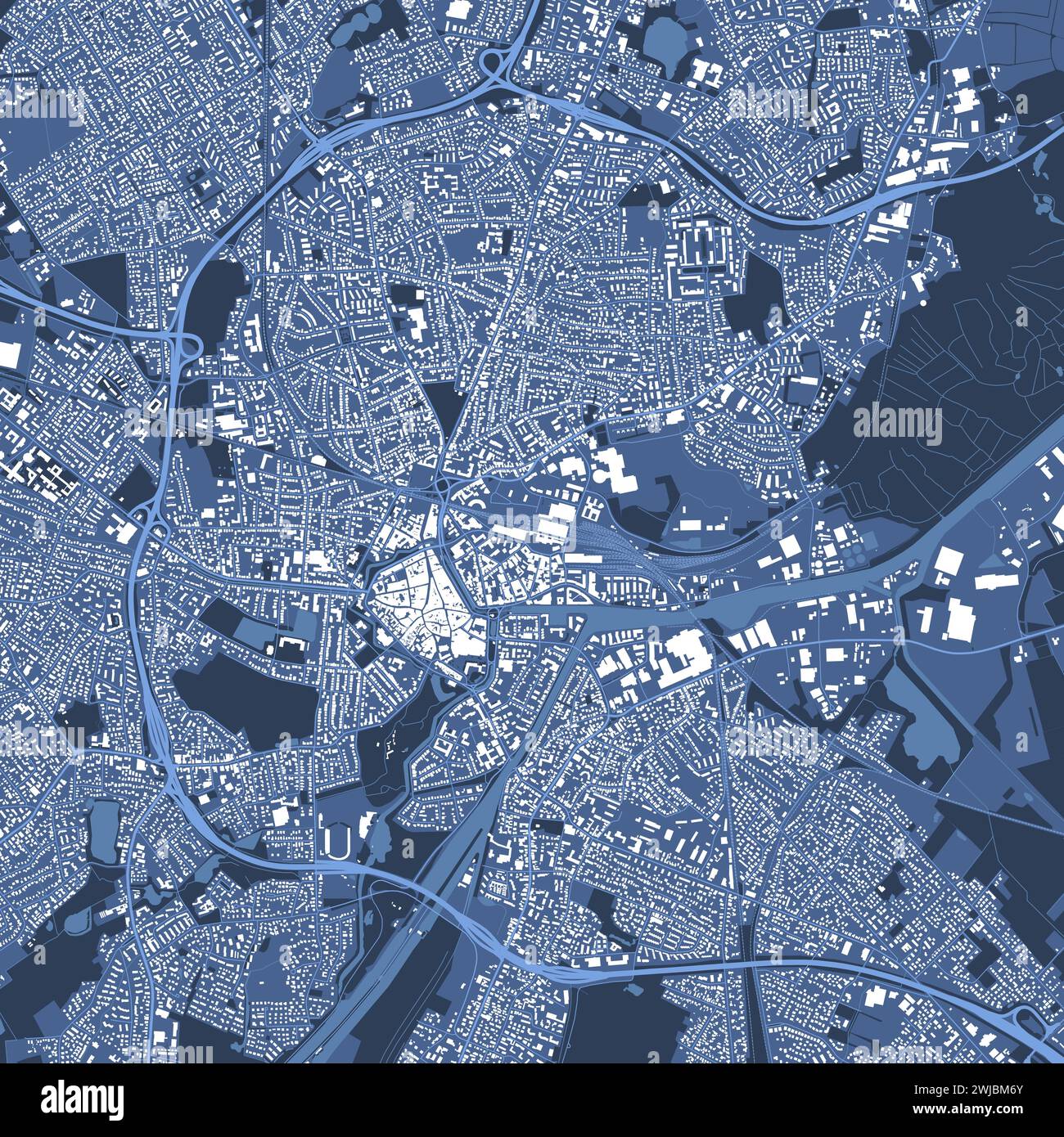 Oldenburg Karte, blaues Straßenkarte Poster der deutschen Stadt Stock Vektor