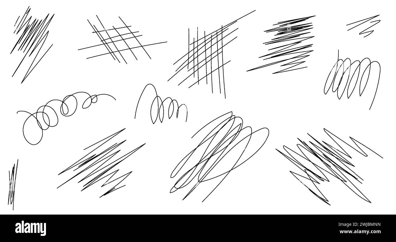 Marker gezeichneter Scribble-Vektor. Kindliche Zeichnung. Hand zeichnet Kalligraphie-Wirbel. Lockige Pinselstriche, Markierer als grafische Designelemente Stock Vektor