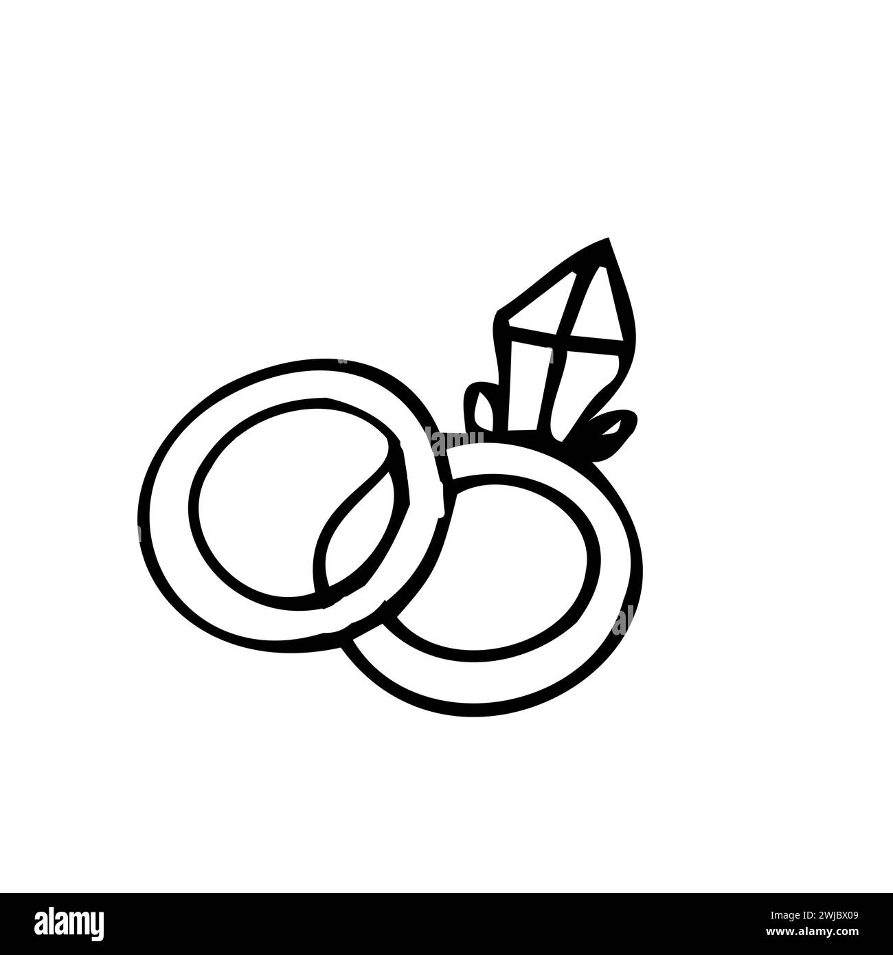 Hand gezeichnete Skizze der Eheringe für Paar, ein Ring mit Diamant Vektor Illustration isoliert. Doodle-Zeichensymbol kann für Einladungsdesign, Grußkarte, Festbanner verwendet werden. Stock Vektor