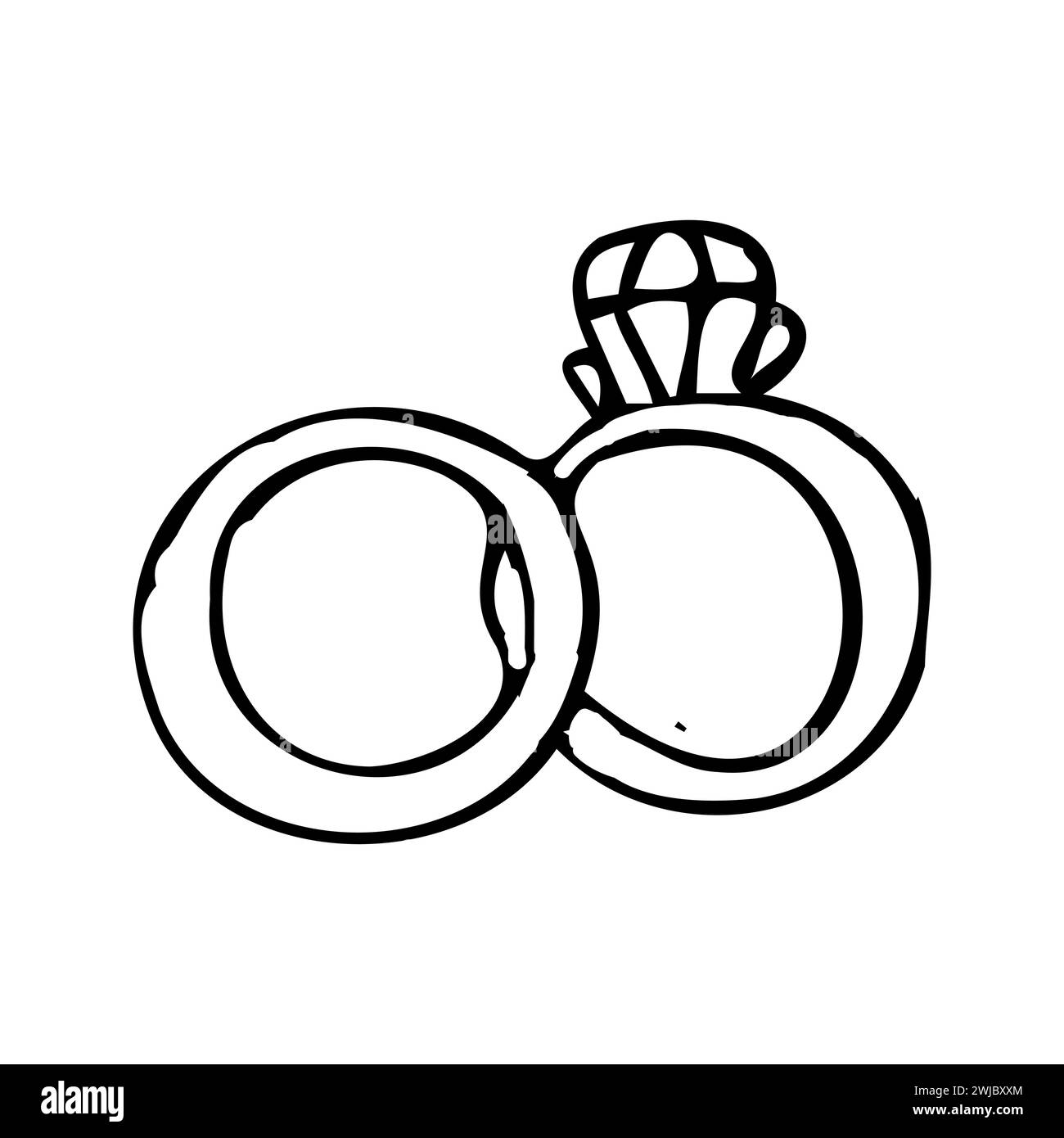 Handgezeichnete Skizze von Eheringen für ein Paar. Vektordarstellung isoliert. Doodle-Zeichensymbol kann für Einladungsdesign, Grußkarte, Festbanner verwendet werden. Stock Vektor