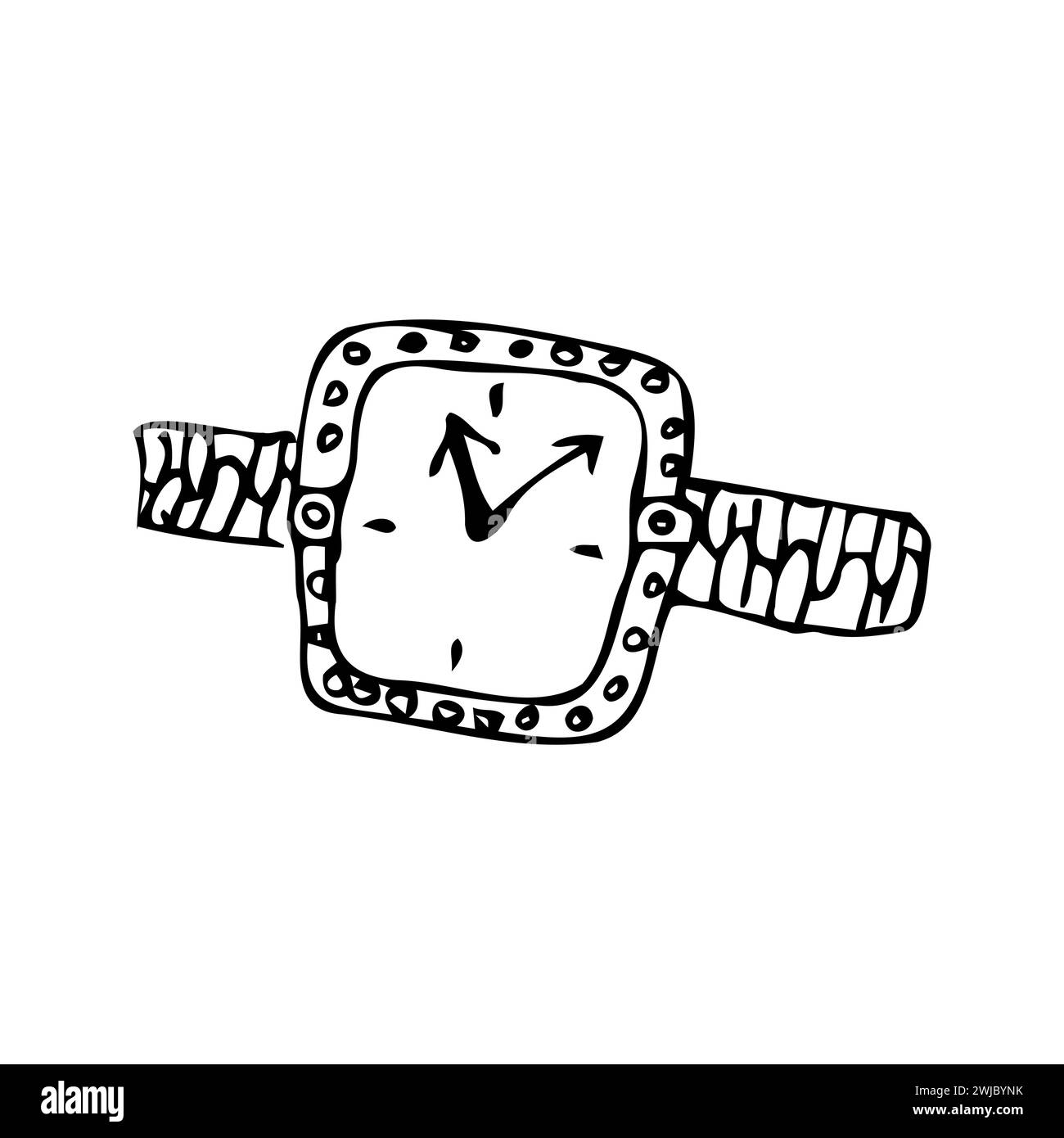 Handgezeichnete Kritzelskizze einer Armbanduhr mit Kristall oder Diamant. Vektordarstellung isoliert. Das handgezeichnete Vektorsymbol kann für Banner und Hintergrundbilder verwendet werden. Stock Vektor