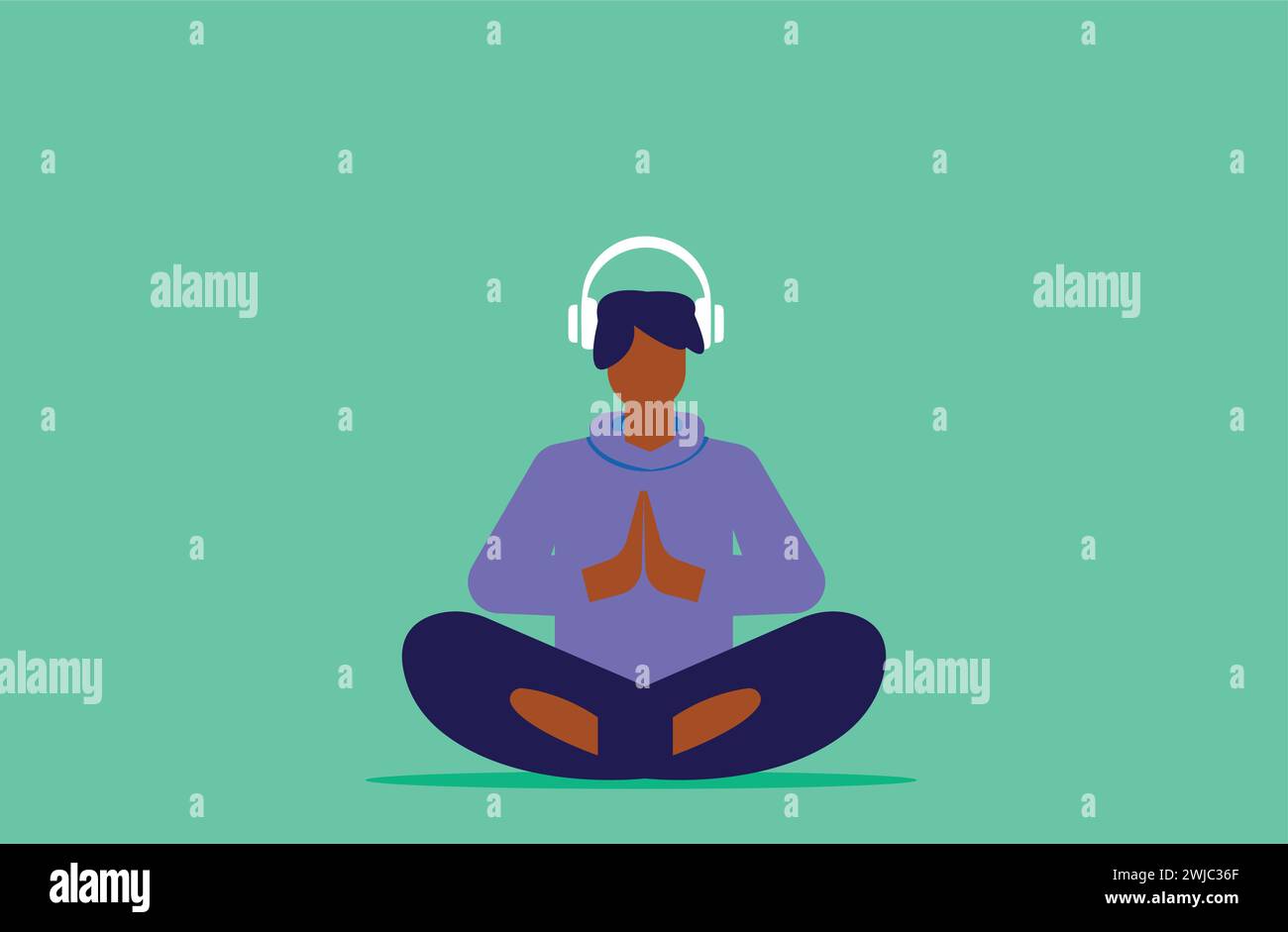 Mann hört Musik, während er Meditationsillustration macht Stock Vektor