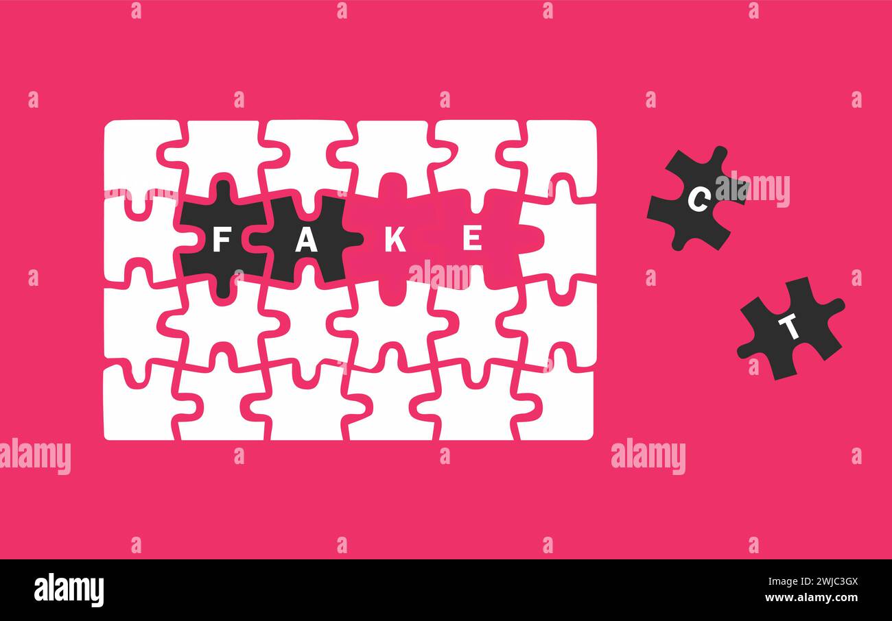 Fakten und Fälschungen werden in derselben Puzzle-Illustration versteckt Stock Vektor