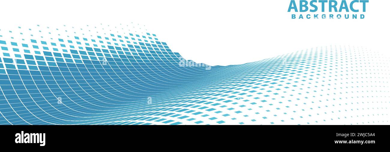 Abstrakter Hintergrund mit perspektivischer kühl blau gepunkteter, gewellter Oberfläche. Breites Vektorgrafik-Muster Stock Vektor